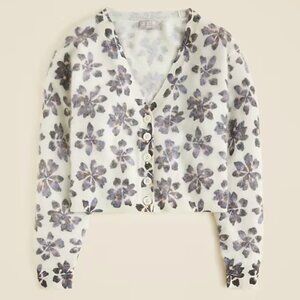 NWT J.crew Brushed cashmere party cardigan in Inky Flower print Sz small
